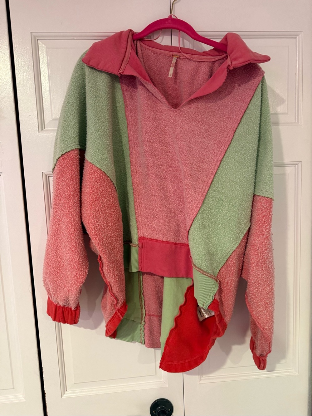 Free People sidewalk sweatshirt Colorblock Pink and Mint Green Xs